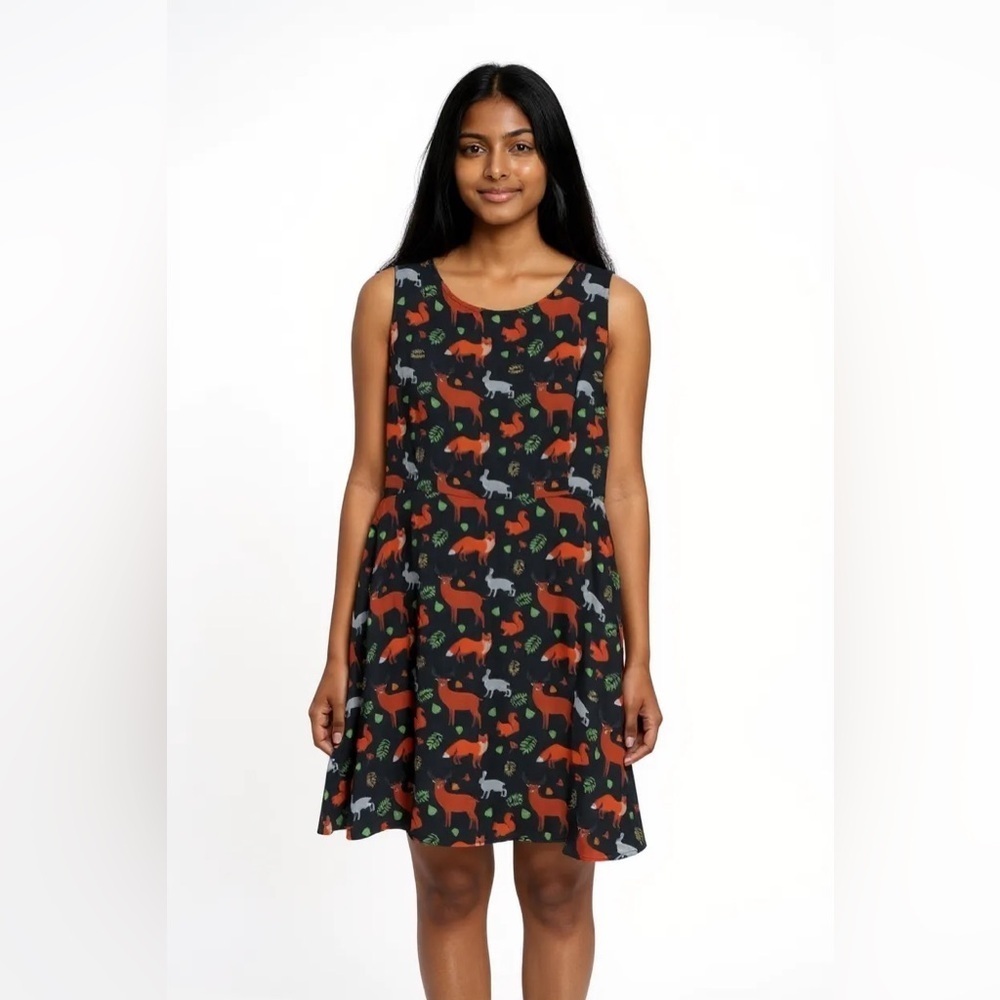 Paper Plane London Lined Fit and Flare Dress, Lightweight, Back Zipper, Black
